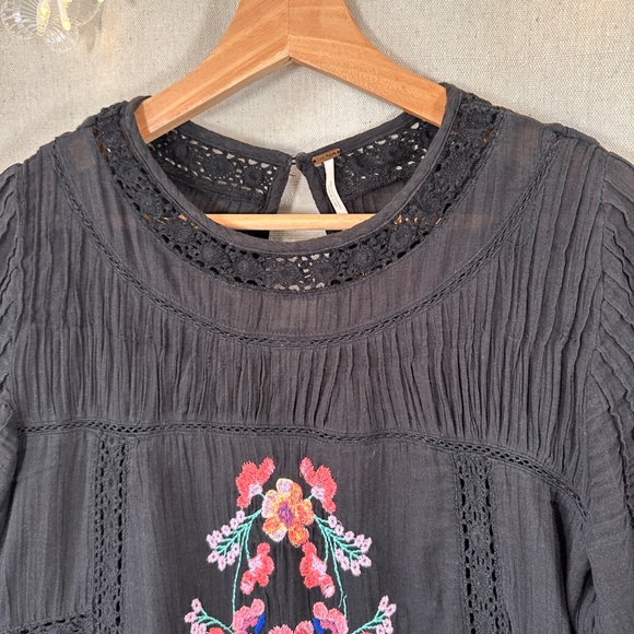 FREE PEOPLE Perfectly Victorian Floral Embroidered Mini Boho Dress | Size S - Picture 5 of 9